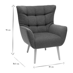 Fauteuil scandinave en tissu effet velours texturé gris foncé et bois clair AVERY