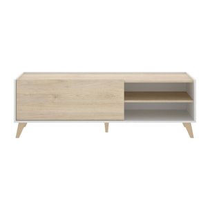 Mobile porta TV Asinara, Credenza bassa da soggiorno, Madia da salotto per televisione, 155x43h47 cm, Rovere e Bianco