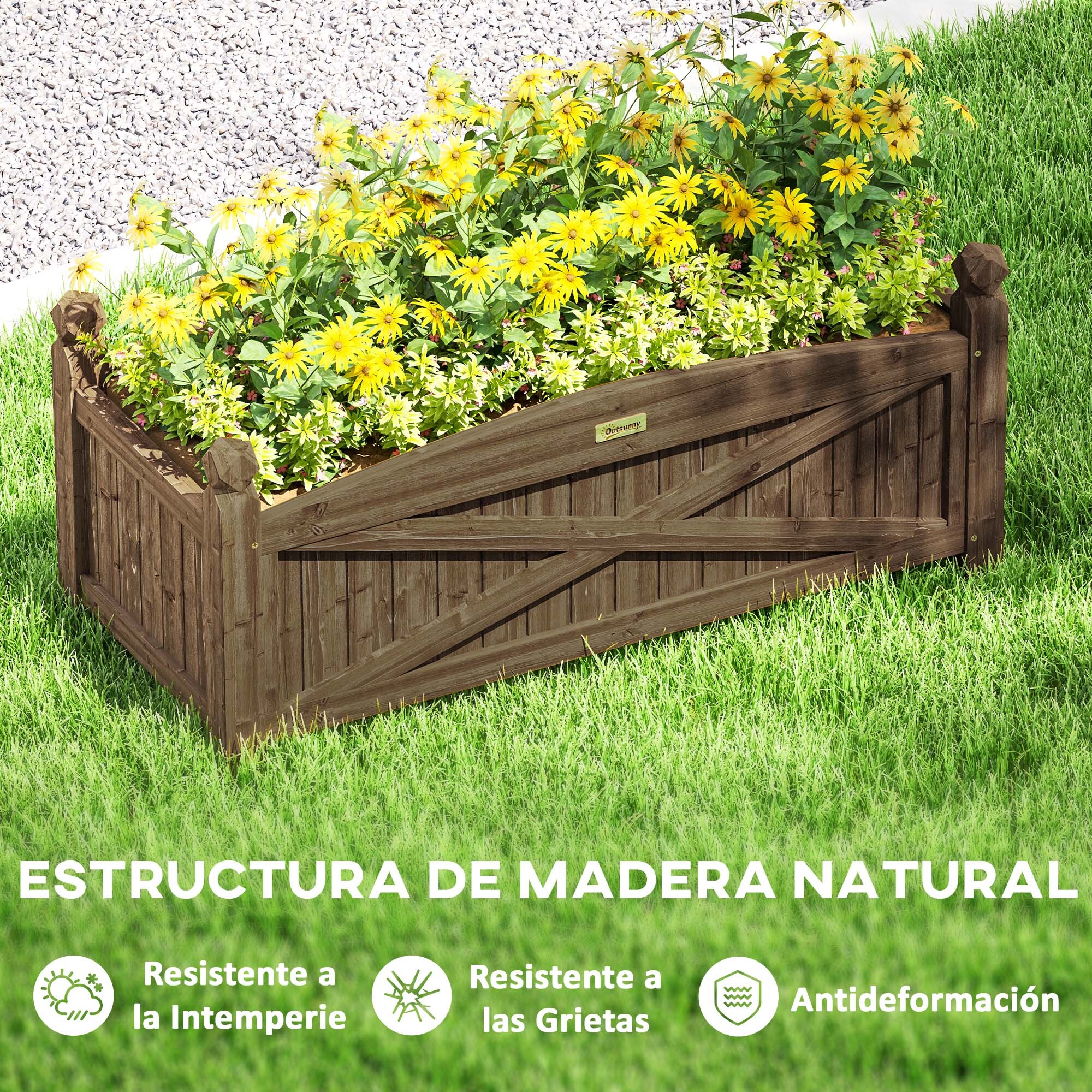 Jardinera de Madera Elevada Huerto Urbano Madera para Cultivar Plantas Flores Hierba Jardinera Rectangular para Jardín Balcón Terraza 90x39x37 cm Café Oscuro