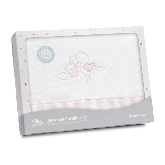 Triptico Minicuna Coralina Cigueña Oso Bco/Rosa