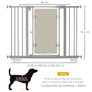 Barrera Seguridad de Perros para Escaleras Puertas 74-105 cm con Puerta Acrílica