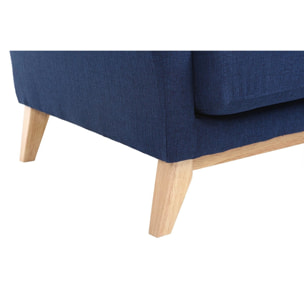 Canapé scandinave déhoussable 3 places en tissu bleu foncé et bois clair OSLO