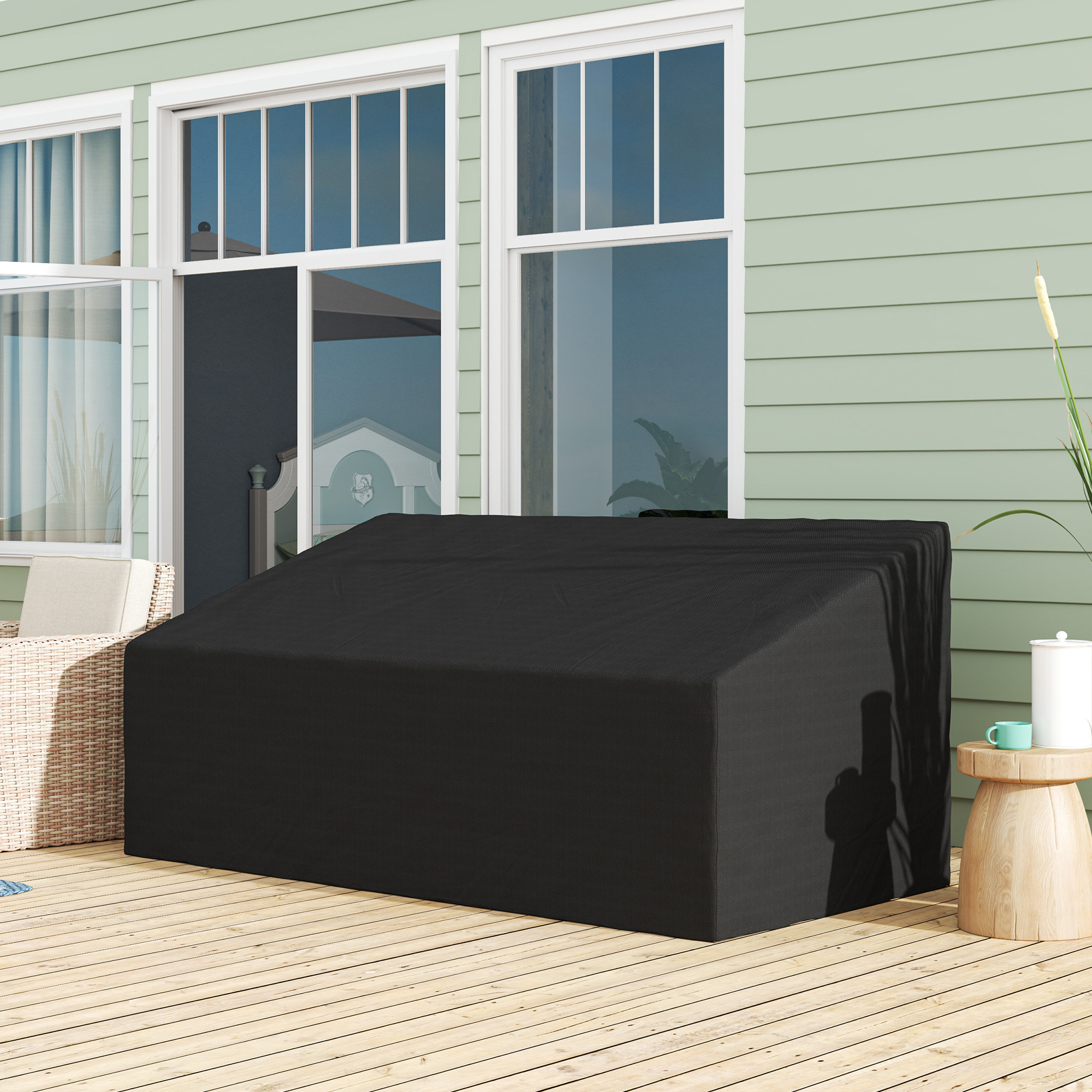 Funda para Banco de Jardín 3-4 Plazas, Funda Sofá Exterior Impermeable, Tela Oxford 600D con Recubrimiento Resistente a los Rayos UV y al Polvo, 218x111x63/101 cm para Patio, Terraza, Negro
