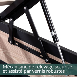 Ensemble lit coffre avec tête de lit & matelas | Mémoire de forme et ressorts ensachés | Espace de Stockage jusqu'à 900 L | Robuste et Large Angle d’Ouverture | Bois et métal | Bois clair