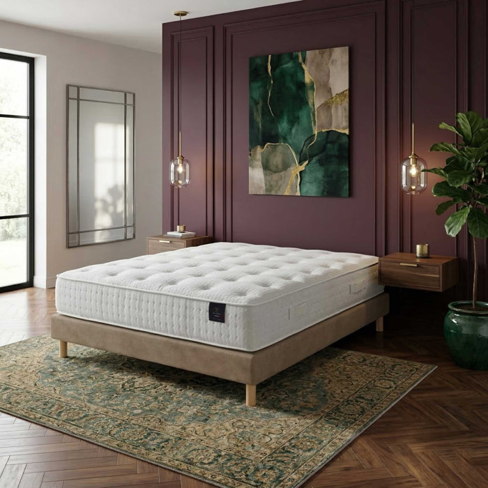 Ensemble matelas ressorts ensachés HÉCATE 2, H26 cm, sommier taupe