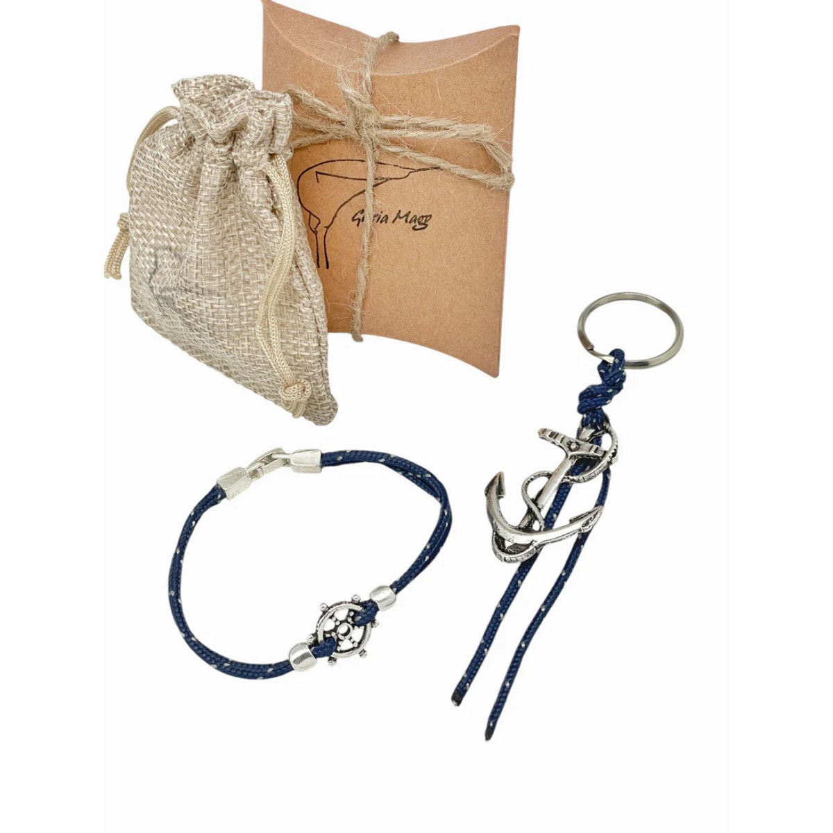 Conjunto pulsera y llavero Marinero en paracord azul jaspe
