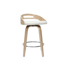 Tabourets de bar design bois clair et polyuréthane blanc 65cm pivotant 360° (lot de 2) MANO