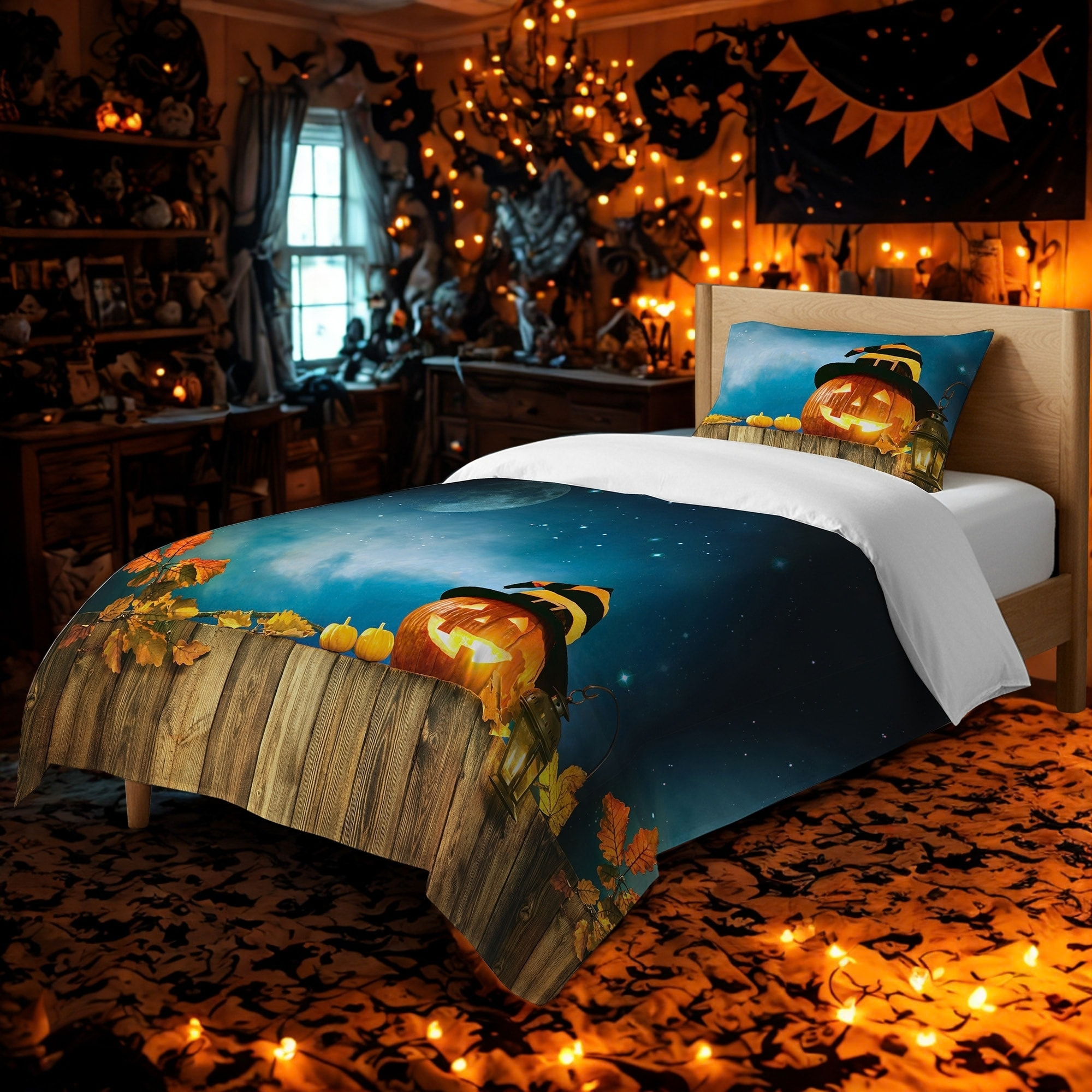 Parure copripiumino Halloween zucca stampa digitale 100% cotone