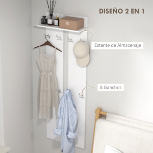 Perchero para Ropa de Pared Perchero para Recibidor Moderno con 8 Ganchos y Estante para Entrada Pasillo 55x21,3x170 cm Blanco