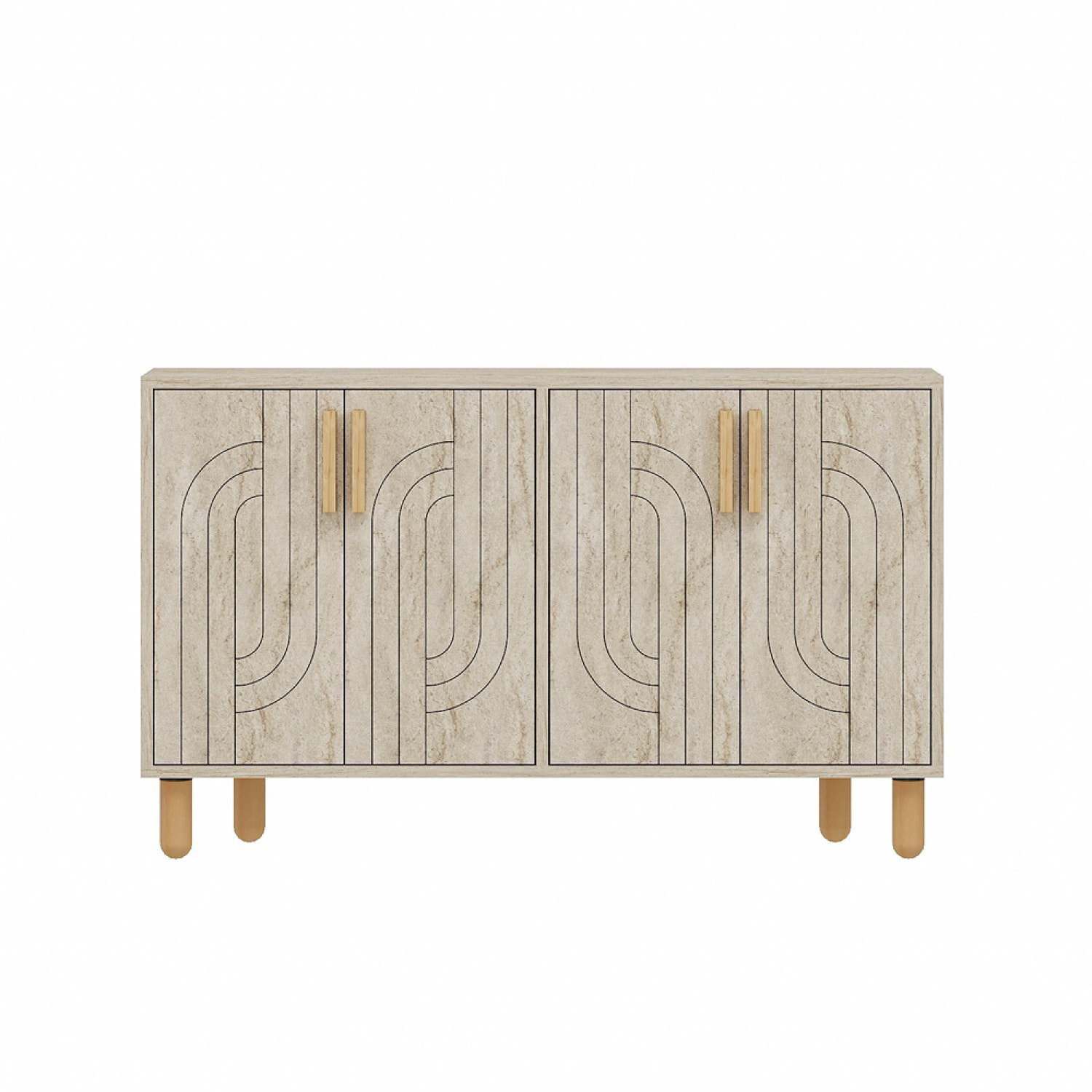 EMILE Buffet à 4 portes effet travertin nervuré 120x73cm