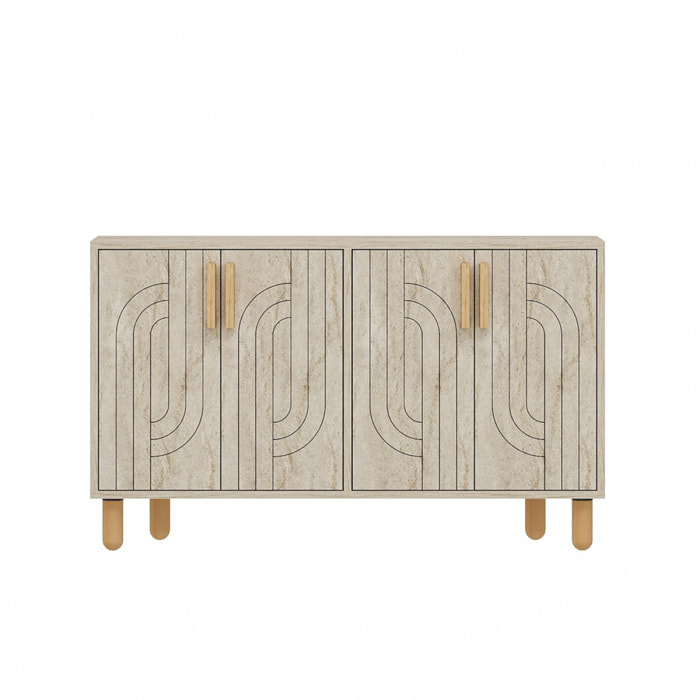 EMILE Buffet à 4 portes effet travertin nervuré 120x73cm