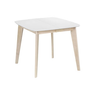 Table à manger extensible scandinave carrée blanche et bois L90-130 cm LEENA