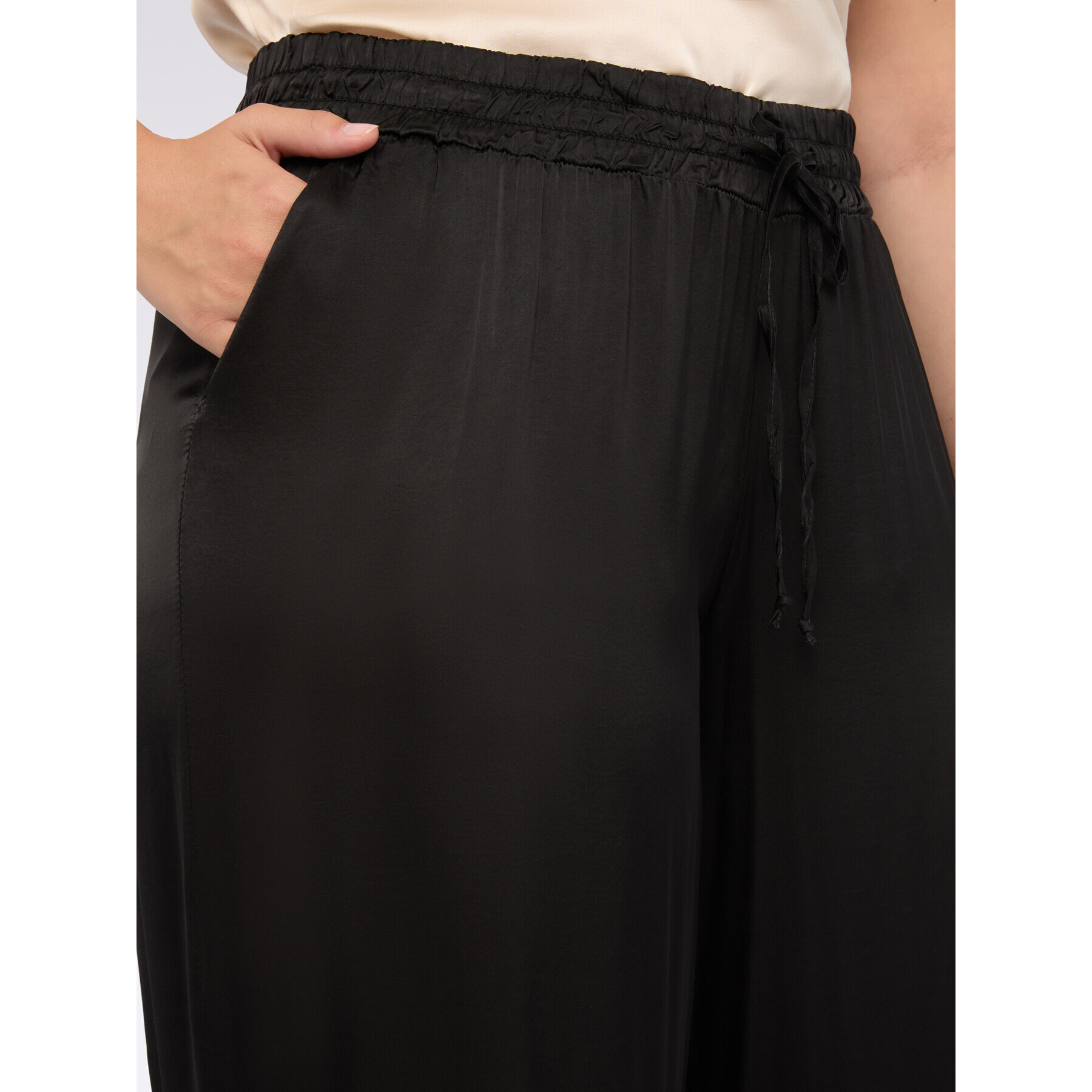 Fiorella Rubino - Pantaloni wide leg in raso stretch - Nero