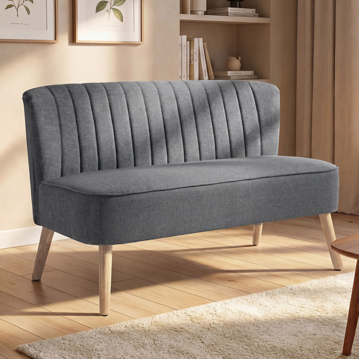 Canapé 2 places style scandinave piètement bois hévéa tissu gris