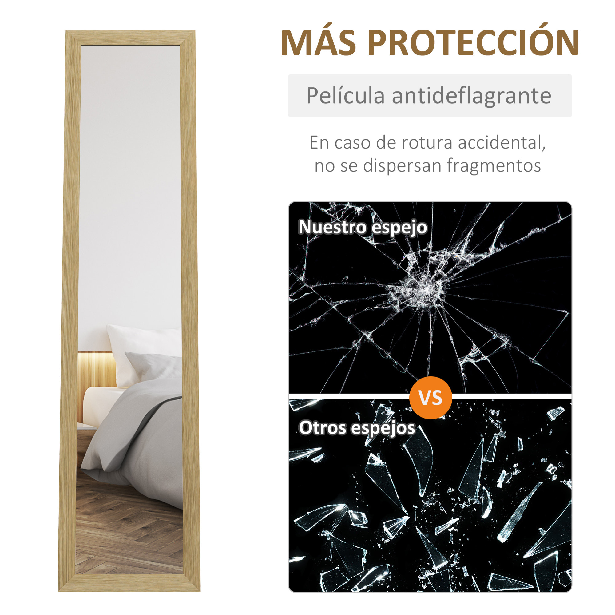 Espejo de Cuerpo Entero 37x155 cm Espejo de Pie Espejo de Pared Forma Rectangular con Marco de Madera Decorativo para Salón Dormitorio Pasillo Roble