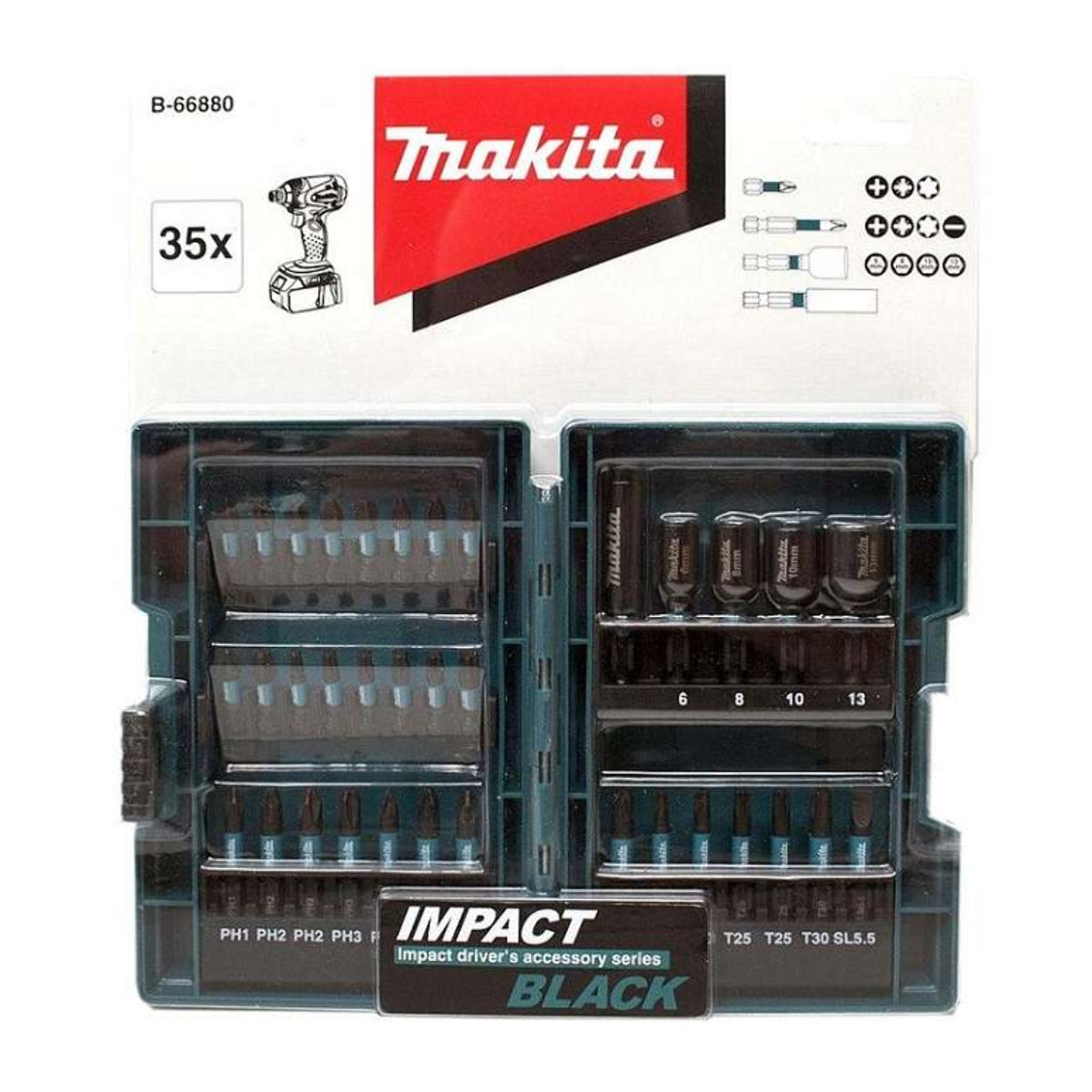 Coffret d'embouts de vissage à percussion Makita IMPACT BLACK- 35 pièces - B-66880