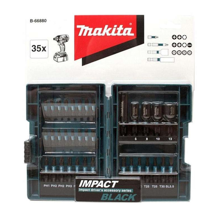 Coffret d'embouts de vissage à percussion Makita IMPACT BLACK- 35 pièces - B-66880