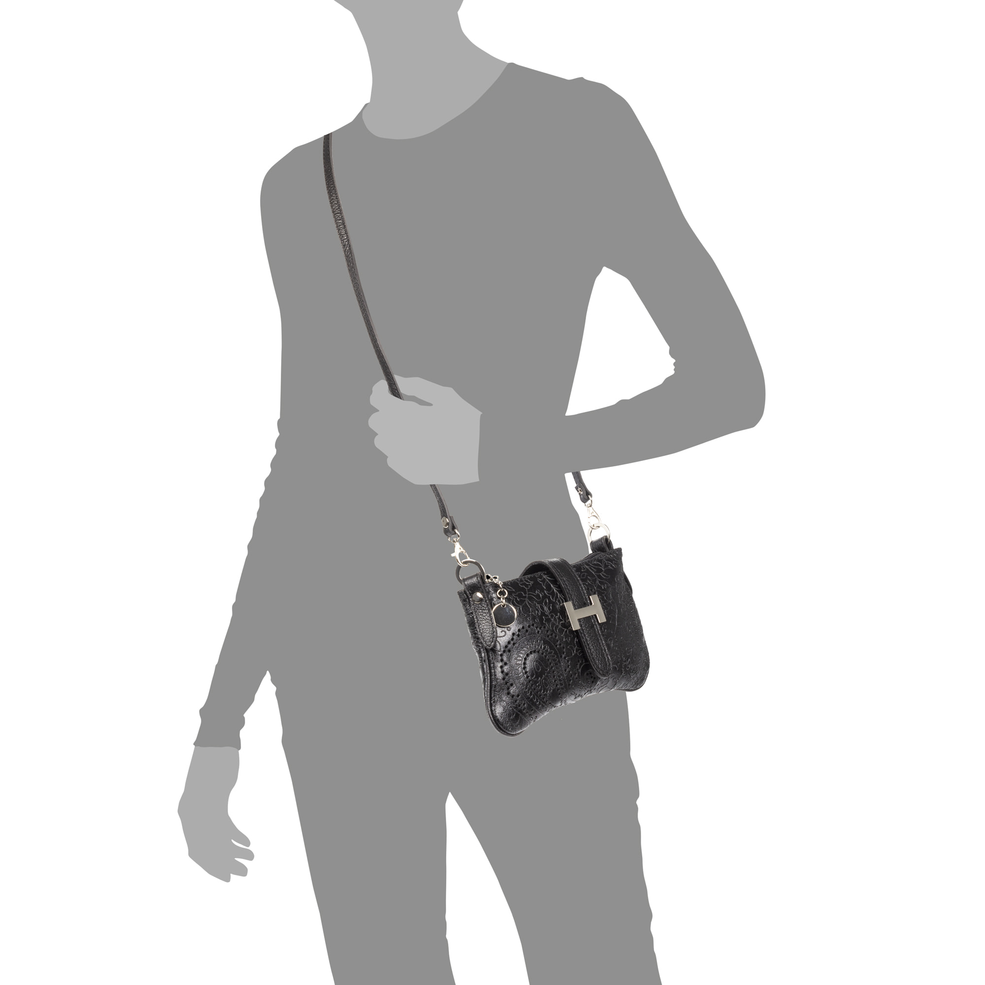 FIRENZE ARTEGIANI Borsa da Donna Allerona.Incisione Arabesco in Vera Pelle Scamosciata. Prodotto in Italia 24x2x14 Cm. Colore nero