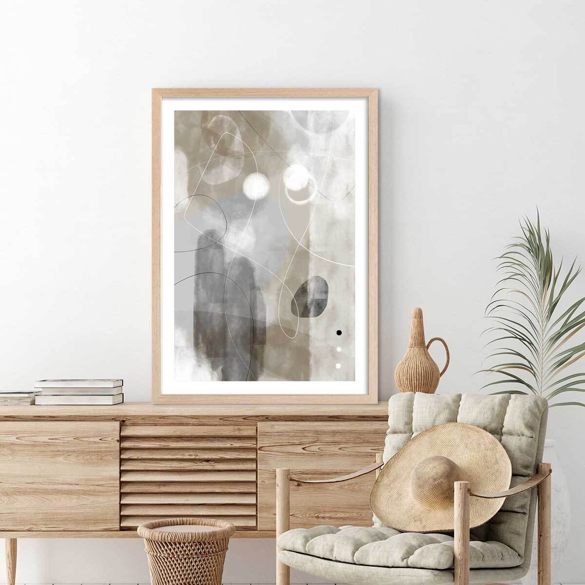 Affiche abstrait et soft line n°3 Affiche + cadre en bois - Chêne