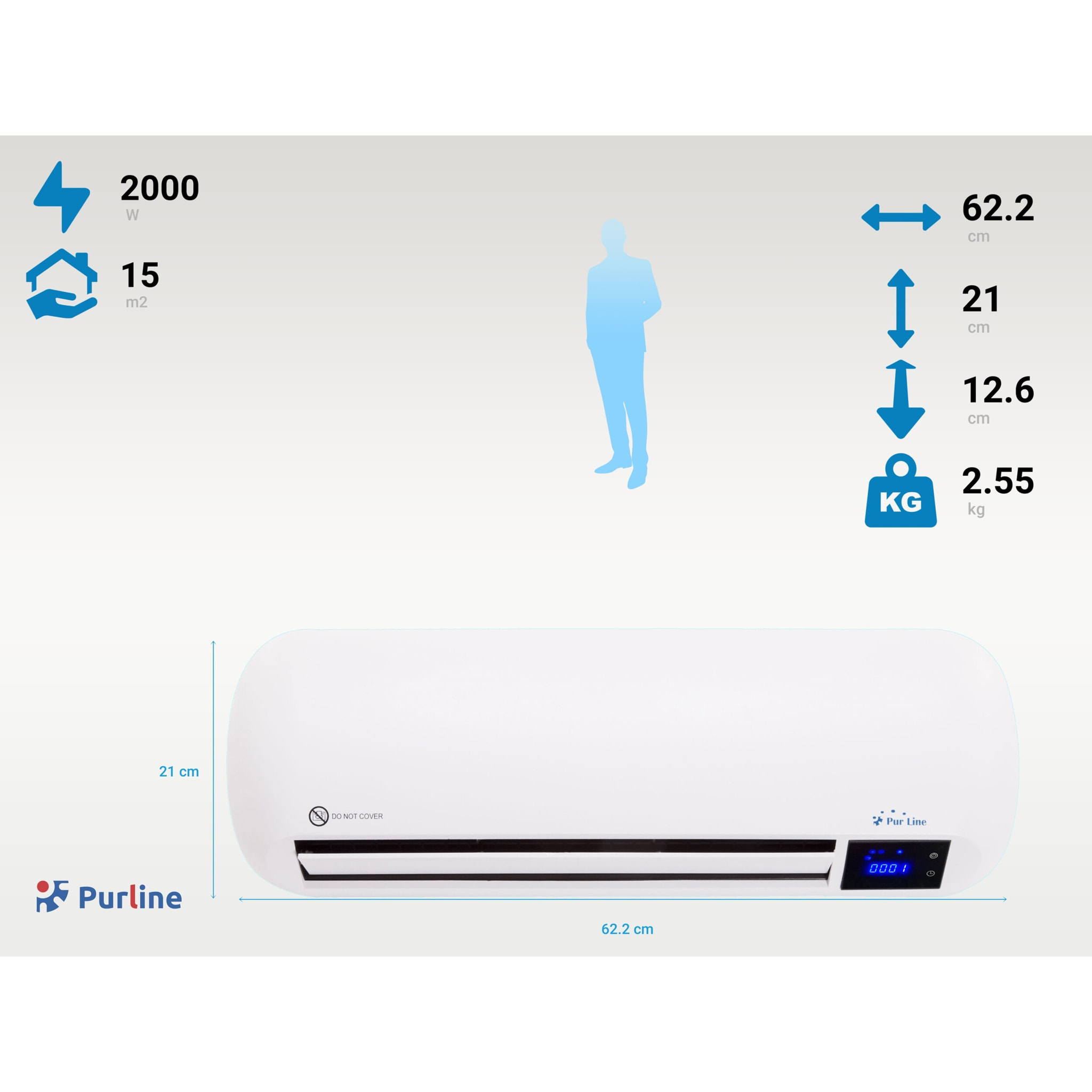 Chauffage split céramique 2000 W avec télécommande et minuterie