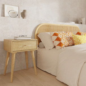 Table de chevet en bois de manguier gravé 1 tiroir - Tiny