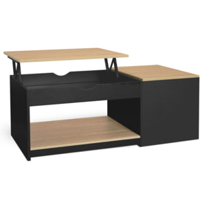 Table basse Elina avec double plateau relevable et coffre latéral L110cm - Bois - Noir