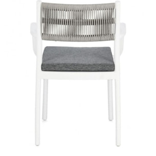 Set di 4 sedie ALVIN in polipropilene bianco e corda intrecciata grigio chiaro, con braccioli