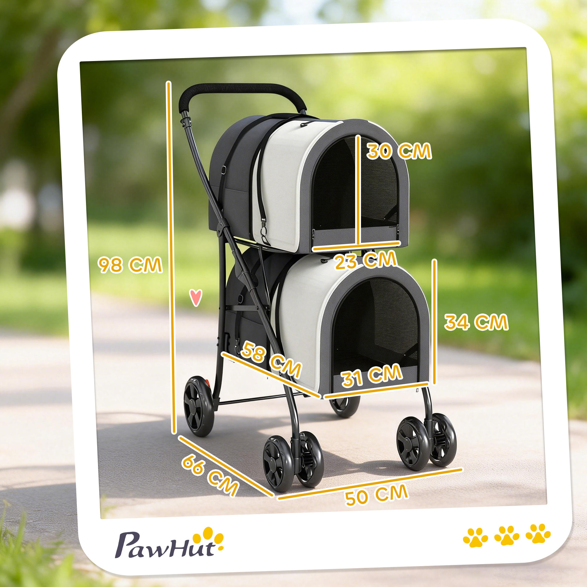 Carrito Doble para Perros Gatos Cochecito Plegable para Mascotas con 2 Transportines Extraíbles Cinturón de Seguridad Bolsillos Laterales y 2 Cojines Cada Carga 10 kg 66x50x98 cm Gris Oscuro