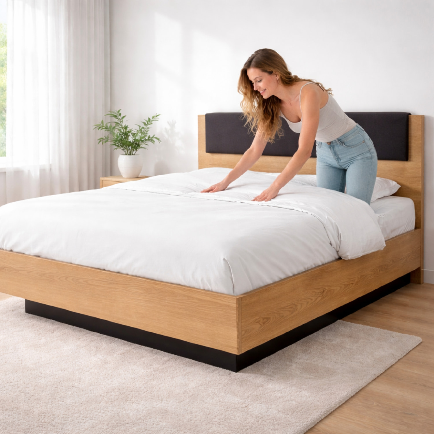 Letto Matrimoniale Con Contenitore Salvaspazio Testiera Imbottita Design Moderno Minimal Camera Da Letto 163.2 x 104 x 210 Cm Rovere Grigio Antracite