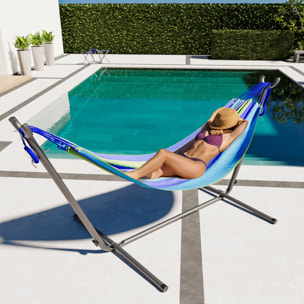 Amaca Da Giardino Con Supporto In Acciaio Portata 200 Kg Regolabile Telo Cotone Resistente Esterno Terrazzo Borsa 265x110x100 Cm Multicolore Blu