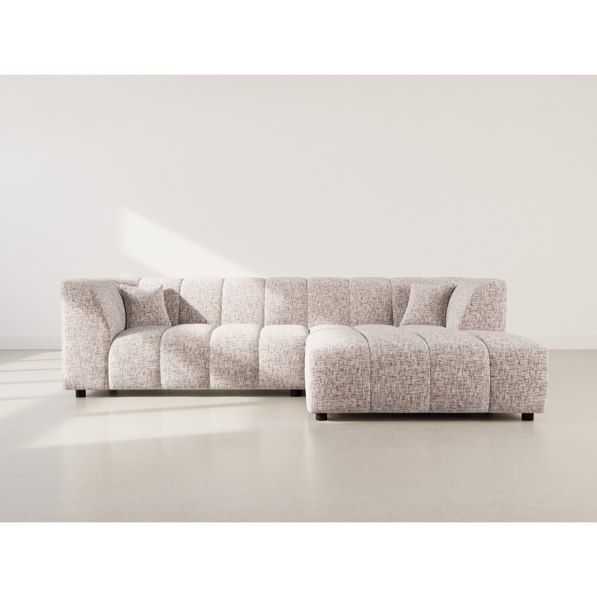 Curtis - canapé d'angle droit 4 places avec accoudoir en tissu texturé - Taupe