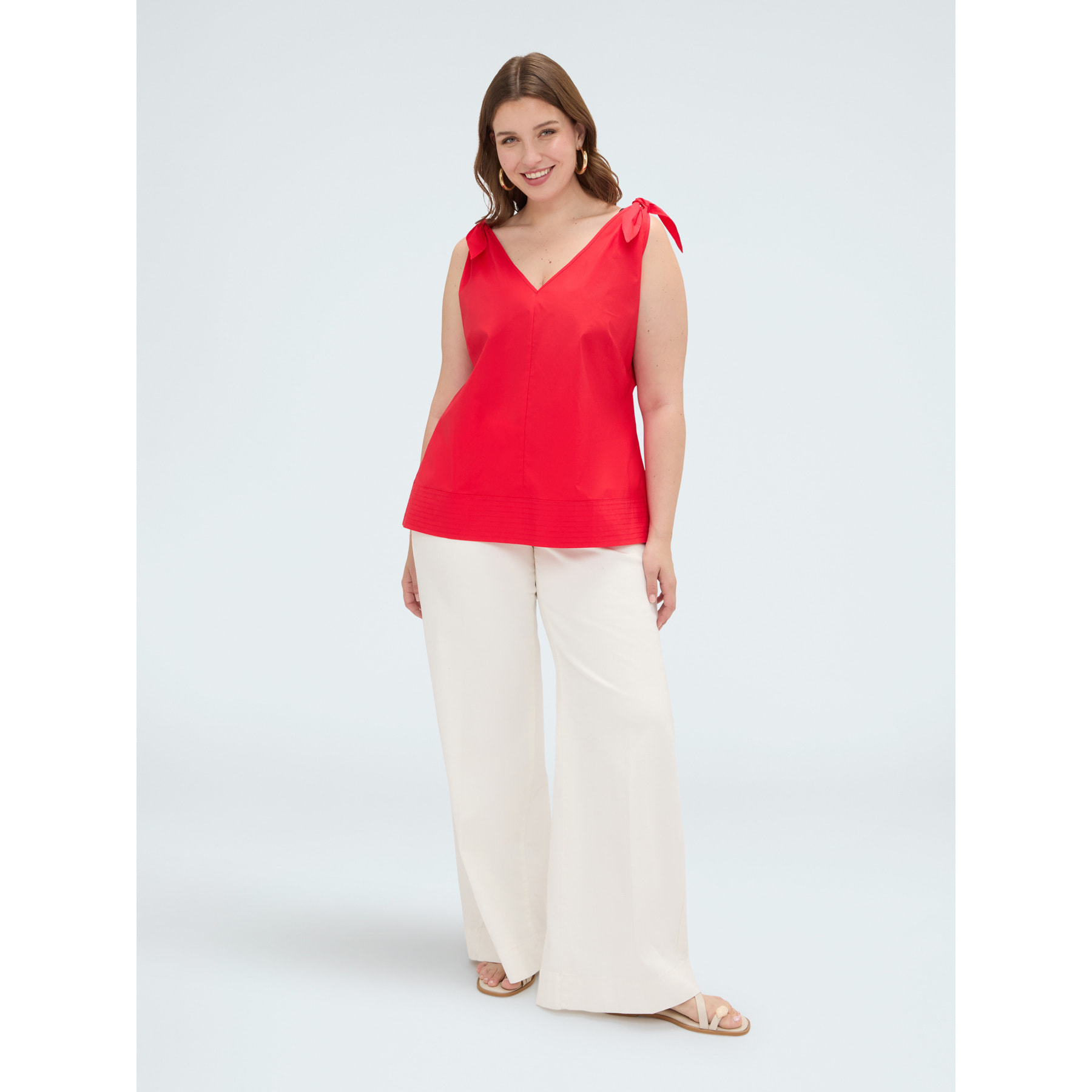 Fiorella Rubino - Top de algodón con lazos en los hombros - Rojo