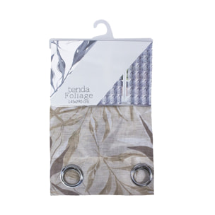 TENDA FOLIAGE BEIGE/MARRONE CON OCCHIELLI 145X290 CM
