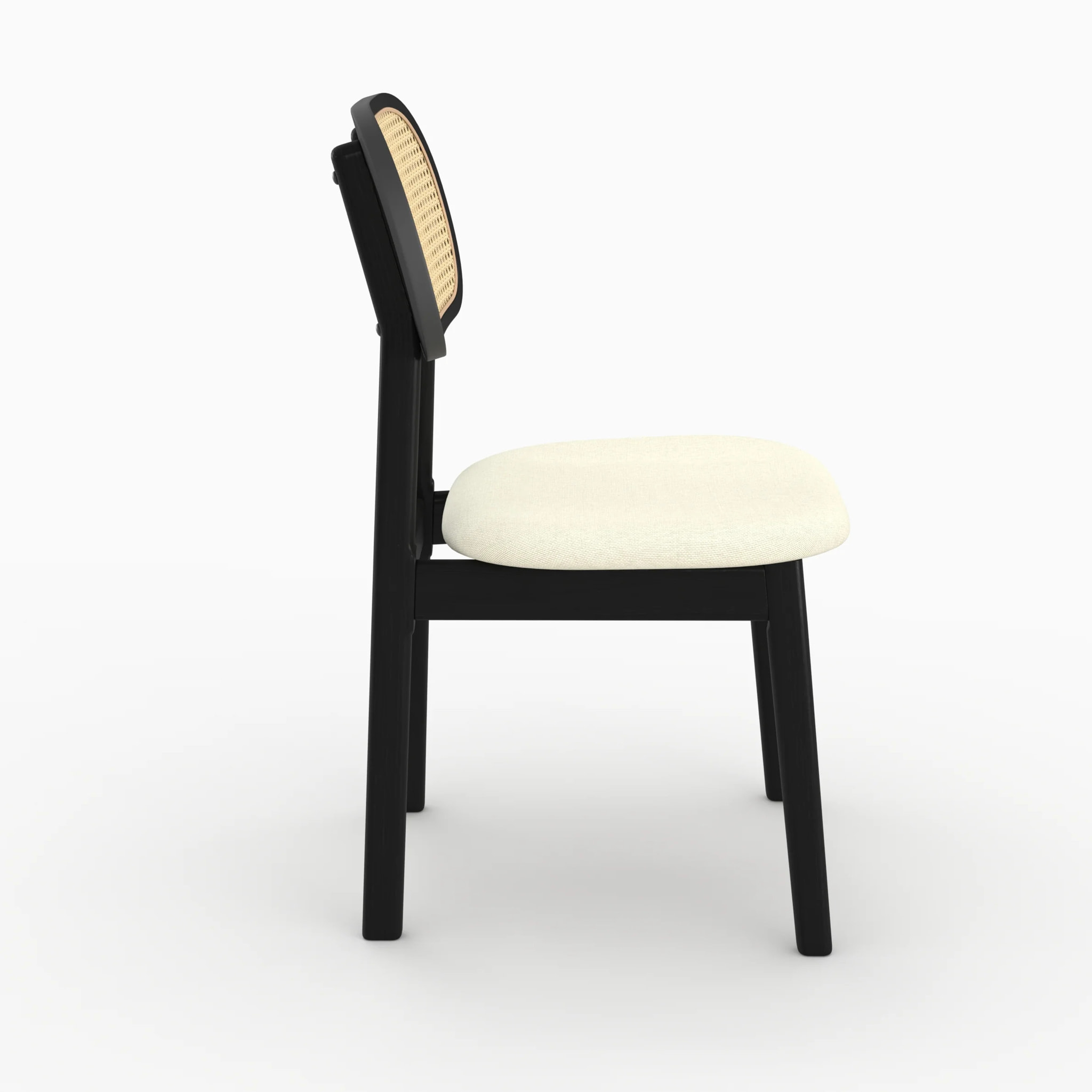 Lot de 2 chaises en bois noir, tissu beige et rotin synthétique - Maria