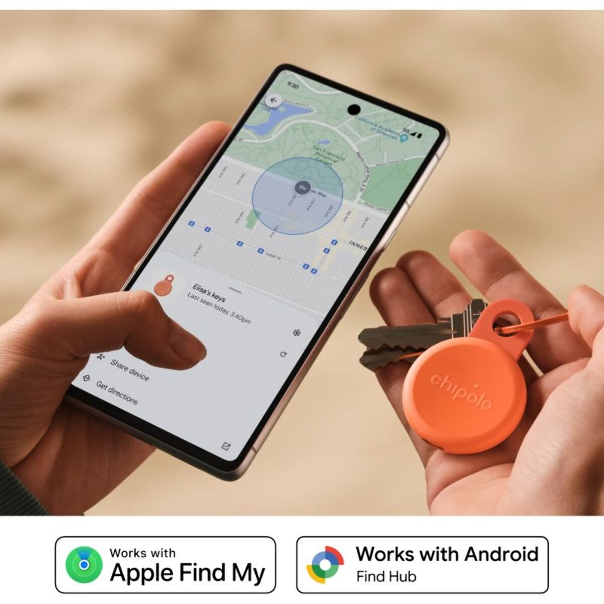 Tracker GPS CHIPOLO Loop rechargeable USBC rose corail