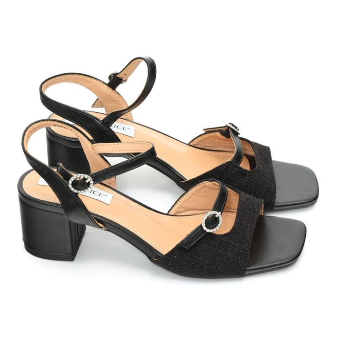 Sandali in simil pelle con tacco comodo e dettaglio cinturino strass