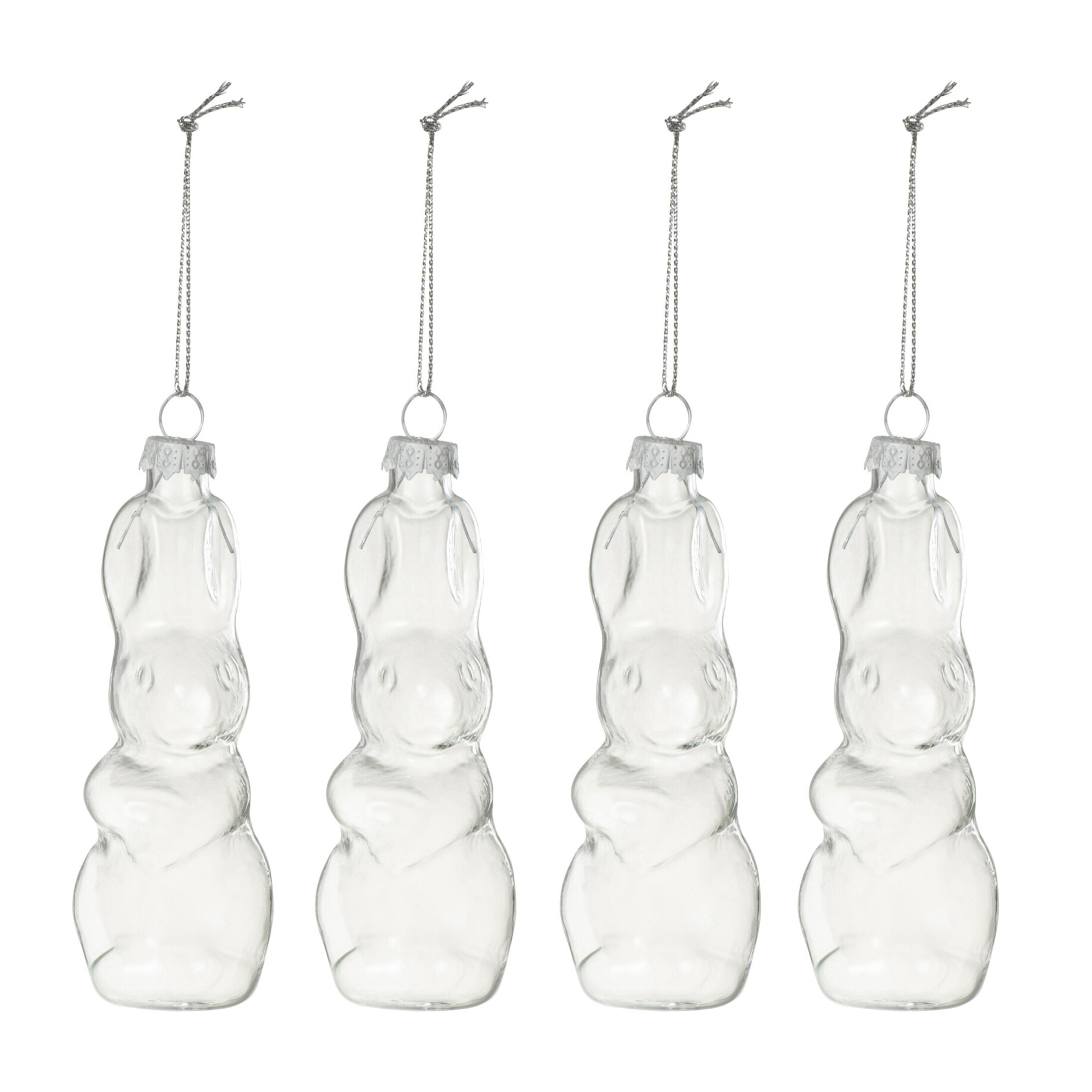 J-Line Boite De 4 Lapin Suspension Verre Transparent