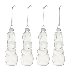 J-Line Boite De 4 Lapin Suspension Verre Transparent