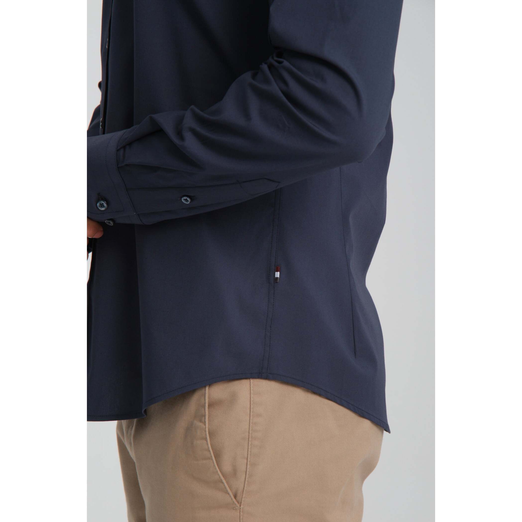 camicia uomo 1 bottone button down slim Popeline Stretch Unito Blu