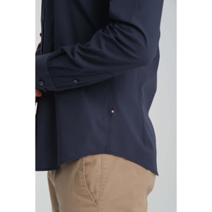 camicia uomo 1 bottone button down slim Popeline Stretch Unito Blu