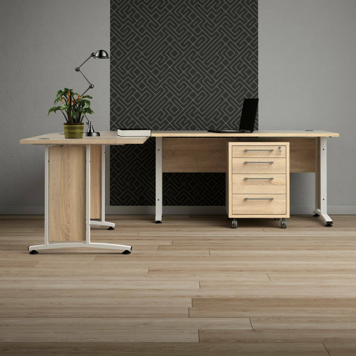 Scrivania Megh, Scrittoio multiuso, Tavolo per ufficio porta PC, Piano di lavoro, 230x200 h75 cm, Quercia e Bianco