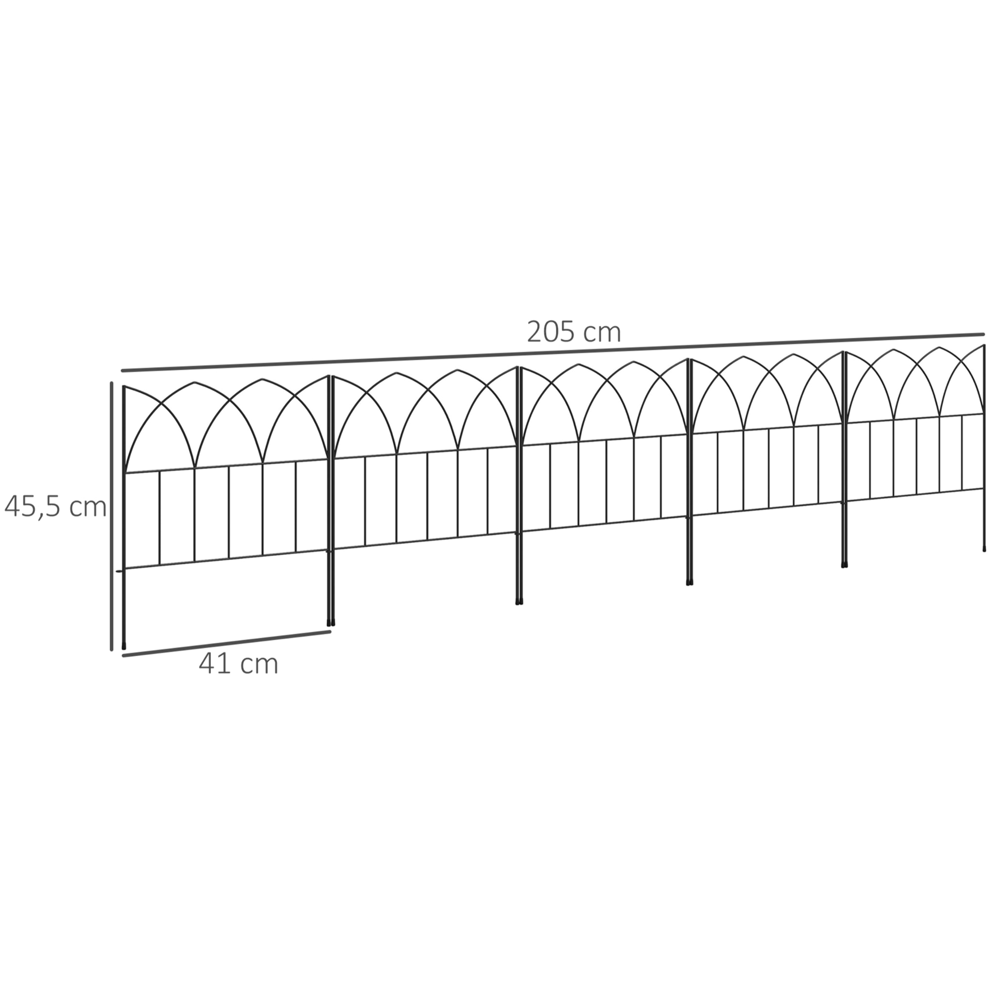 Vallas de Jardín 205x45,5 cm Set de 5 Vallas Decorativas para Jardín de Metal Combinación Libre Barrera para Animales para Terraza Patio Césped Negro