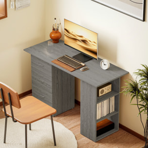 Bureau informatique table multi-fonctions 3 tiroirs 2 étagères dim. 120L x 49l x 72H cm MDF aspect bois gris