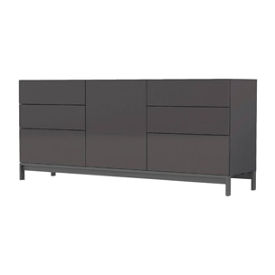 Credenza moderna a 1 anta e 6 cassetti, Made in Italy, Madia da cucina, Buffet di design da soggiorno, con piedini, cm 170x40h47, colore Antracite lucido