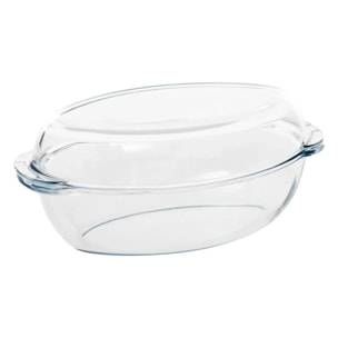 Plat à four L35cm oval en verre avec couvercle