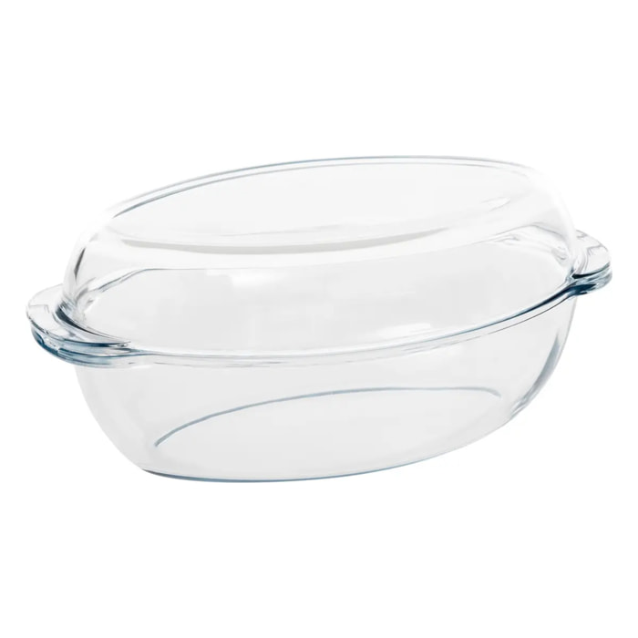Plat à four L35cm oval en verre avec couvercle