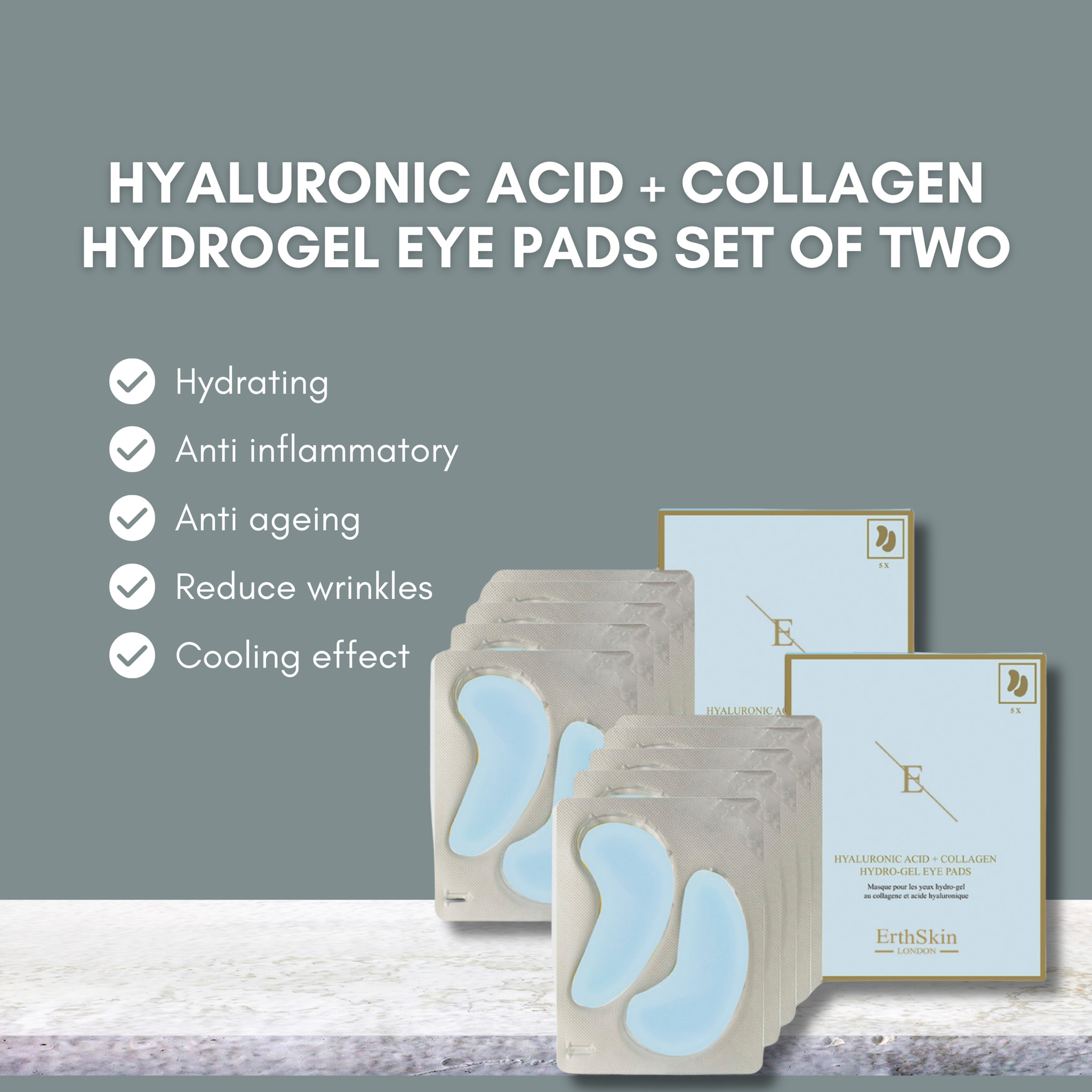 2 almohadillas para ojos con ácido hialurónico y hidrogel de colágeno.