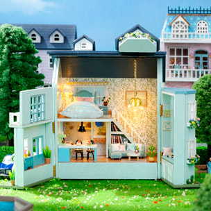 Mansión acogedora. Maqueta 3D con diseño de panel de puerta abierta, realista con gran detalle y luces led.