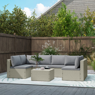 Ensemble salon de jardin modulable 6 personnes avec table basse résine tressée effet rotin gris