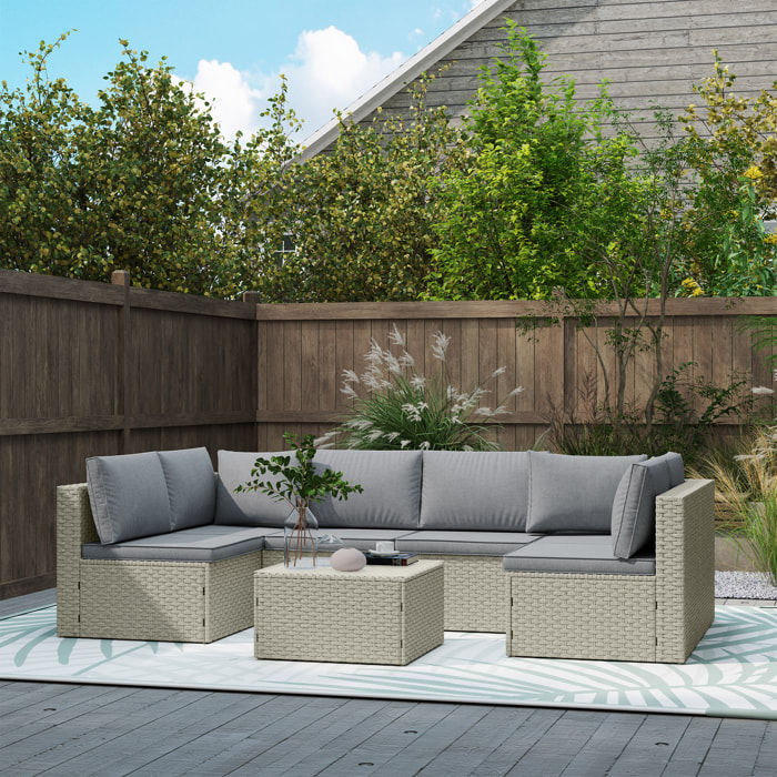 Ensemble salon de jardin modulable 6 personnes avec table basse résine tressée effet rotin gris